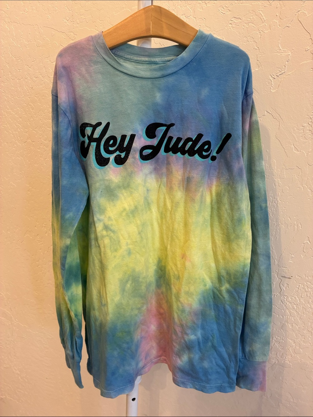 Rowdy Sprout Tie-Dye "Hey Jude!" Long Sleeve Tee - Blue, Yellow, Green, Purple